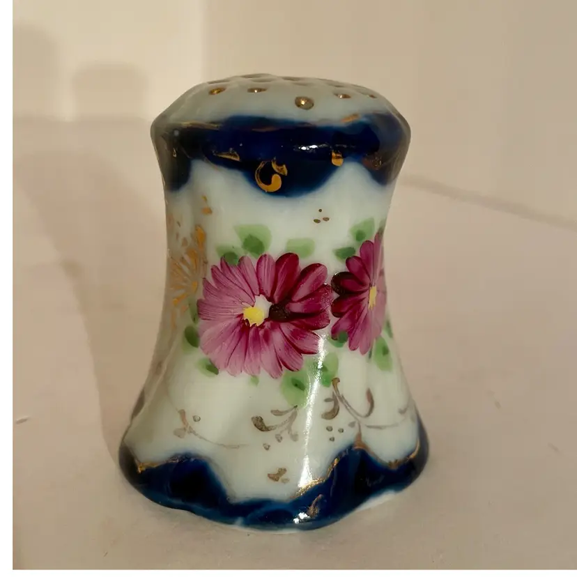 Vintage Shaker Hand Painted Cobalt Blue White Gold Trim Floral