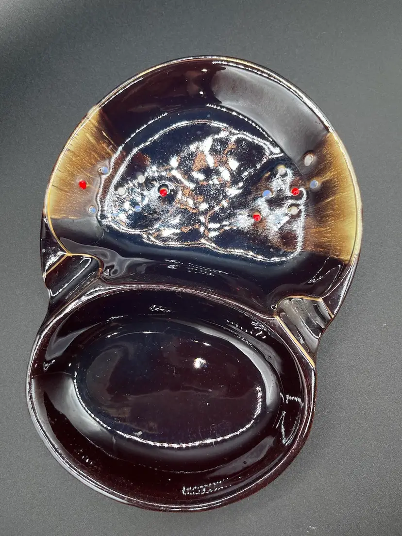 Tilso Hand Painted Divided Chocolate Brown Ashtray 9.25”