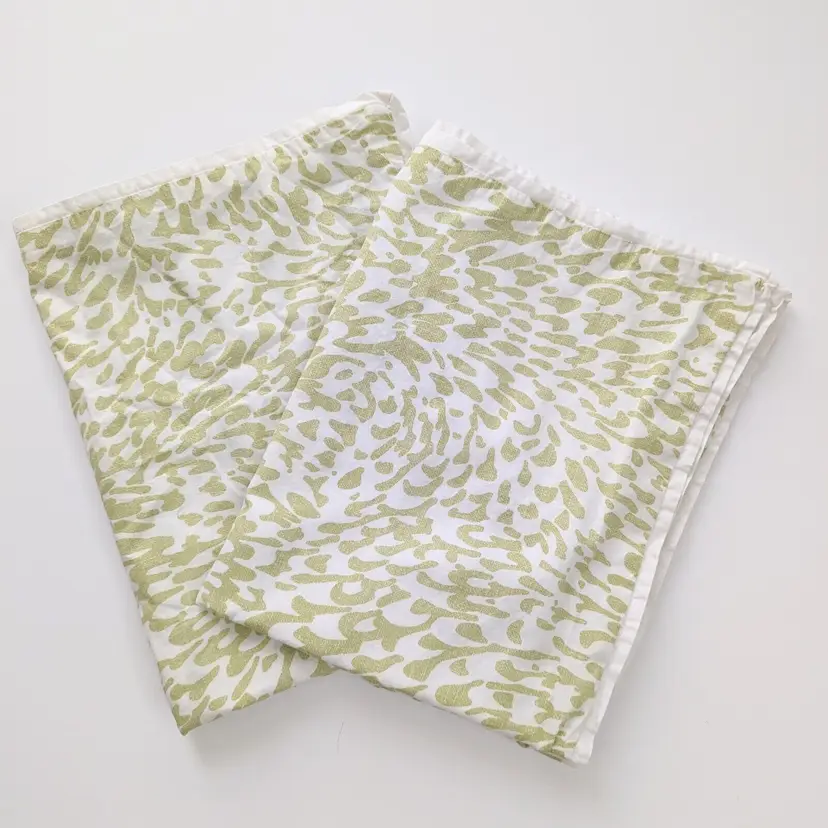 PAIR of Nautica Standard Bedding Pillow Shams Light Green and White Animal Print