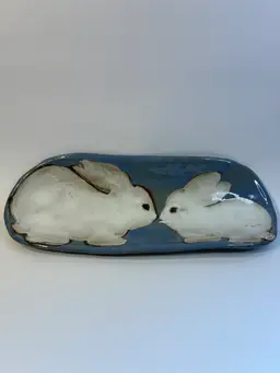 Ceramic Dish With Rabbits 14.5” L X 5” W