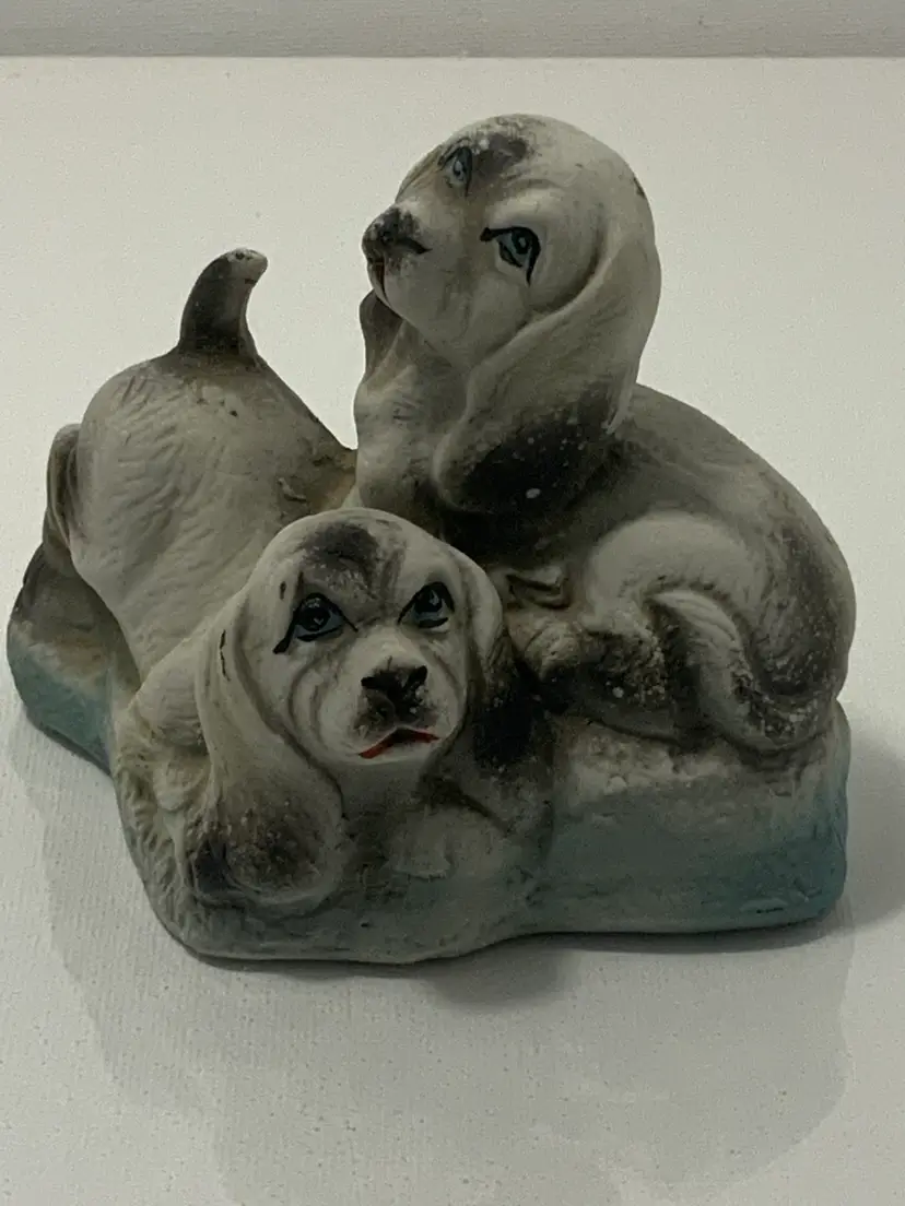 Cute Two Puppy Porcelain Figurine