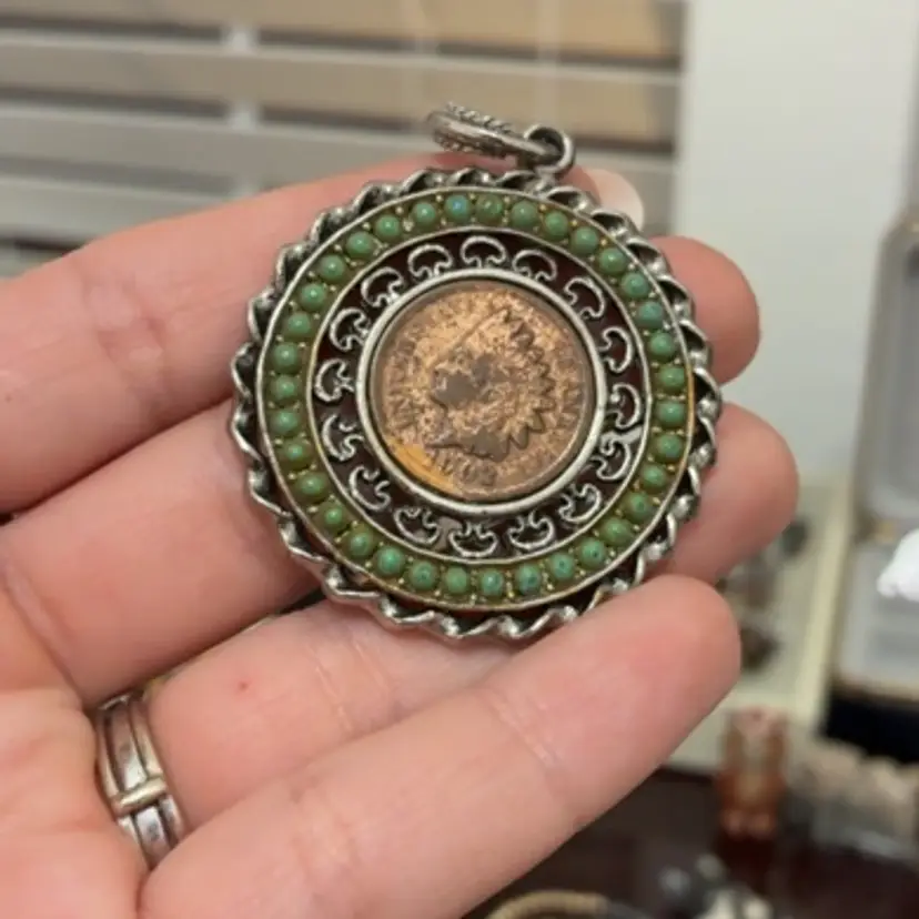 Silver tone Indian Head Coin Pendent
