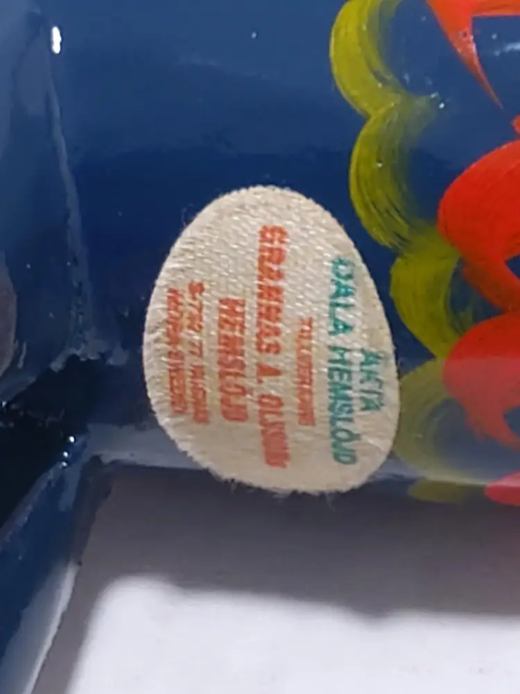 Vintage Blue Grannas A  Olsson Wood Dala Horse Figurine Hand Painted Sweden