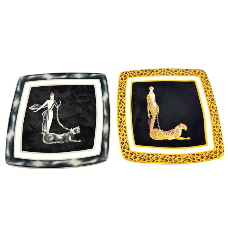 Set 2 Italian Ceramic Company Wild Cats Plates