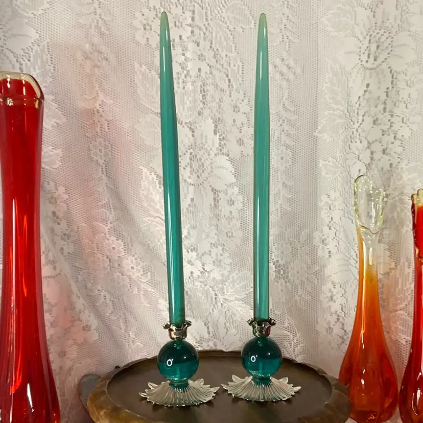 Vintage Green Lucite Candles Lucite And Metal Holder