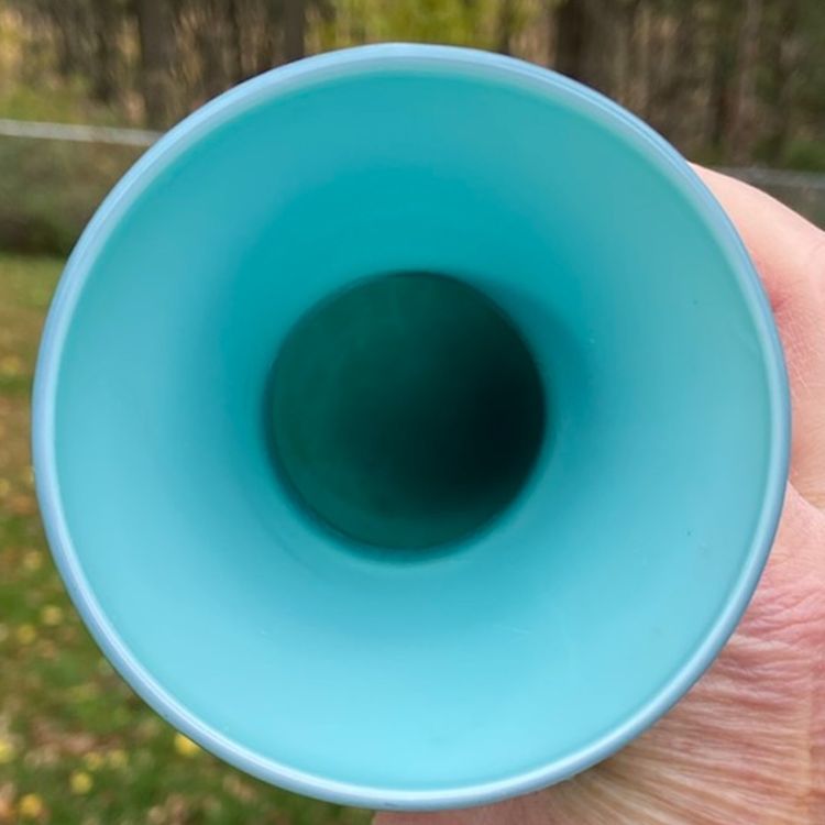 Teal Vase Cased With White. 12”h x 4.25”w. Ombré Coloring Toward Base. Not Marked.