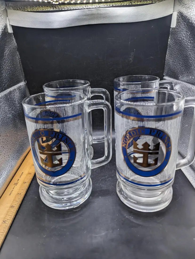 Vintage Nordic Prince Cruise Line Glass Mugs Set