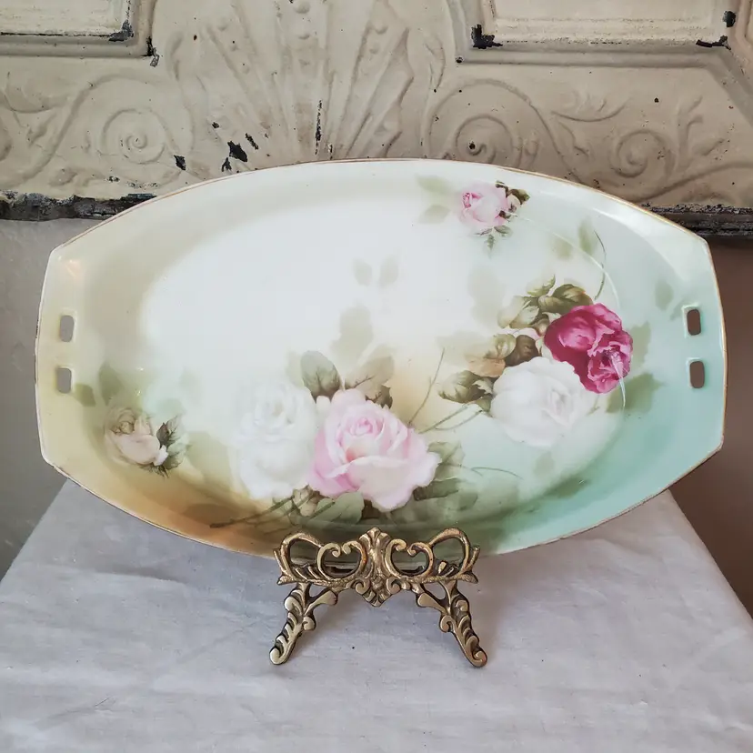 Antique RS Prussia Reinhold Schlegelmilch Tillowitz Germany Handled Dish Tray