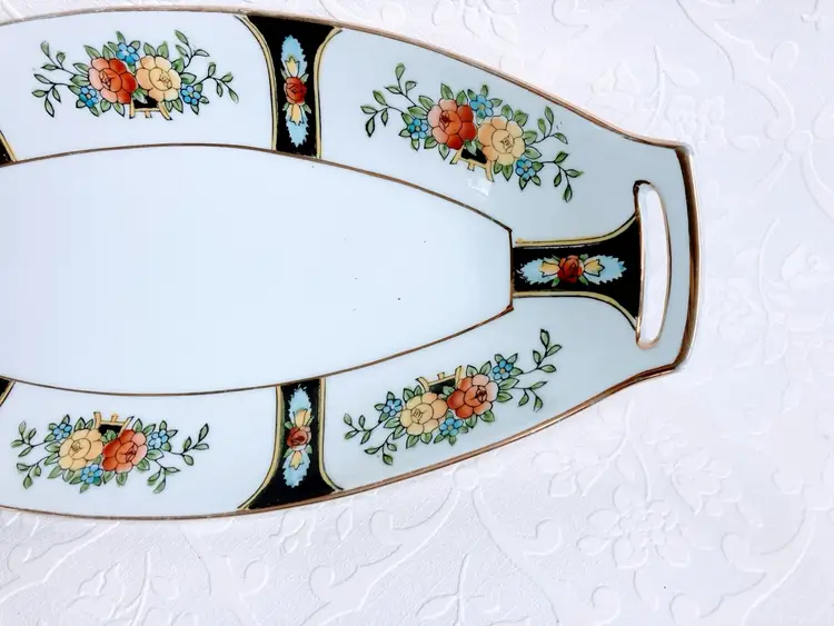 Vintage Noritake Art Deco Floral Celery Dish Bowl