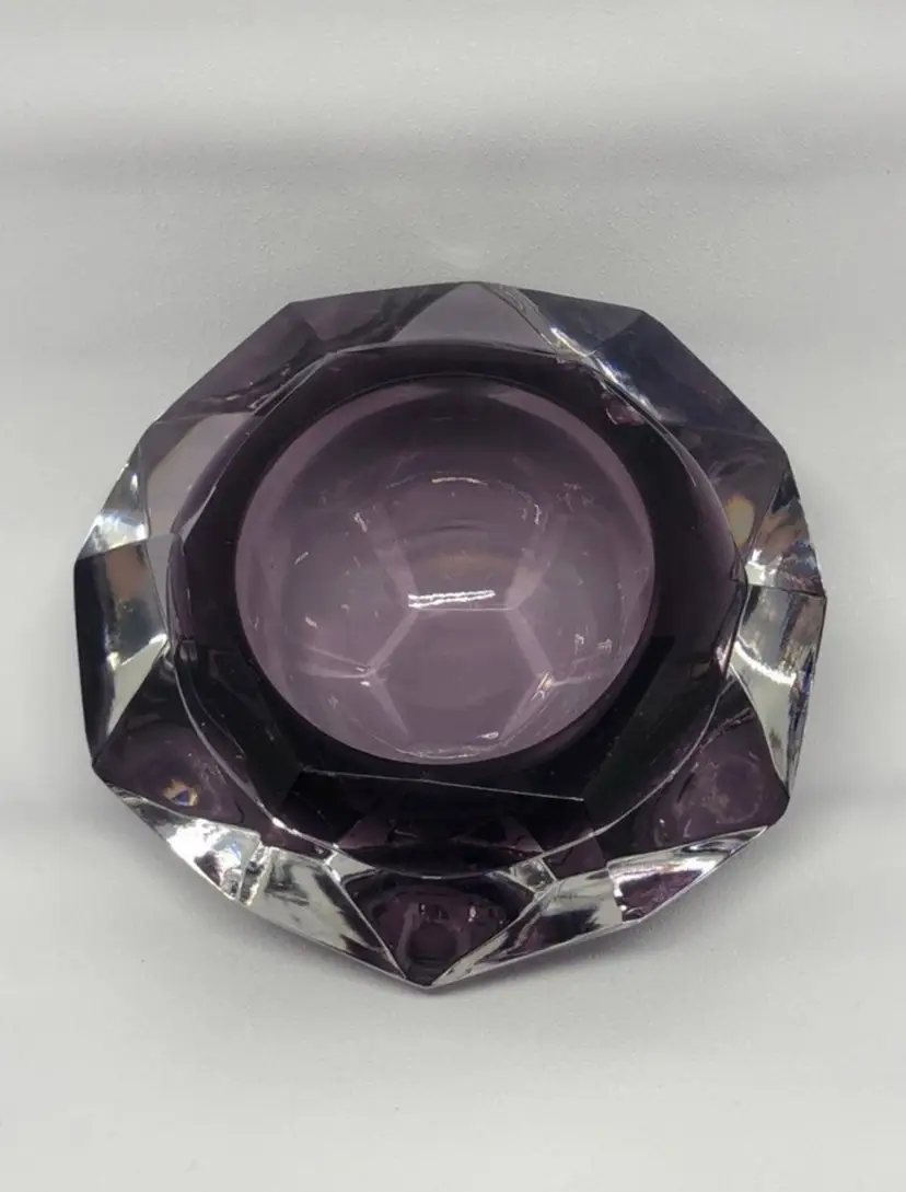 Amethyst Octagonal Faceted Glass Jewelry Dish Tea-Light Candle Holder