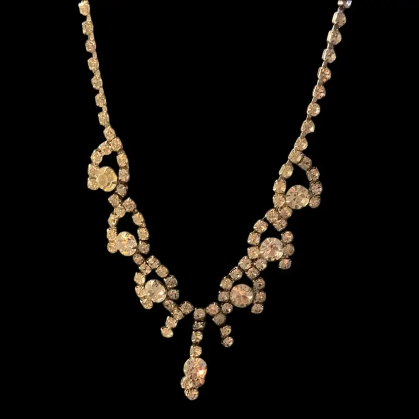 Vintage Rhinestone Necklace With Floral
Motifs And Dangle Drop