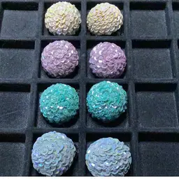 4 Pairs Of Vintage Sequins MCM 50s Clip On Earrings Grey Blue Violet Peach