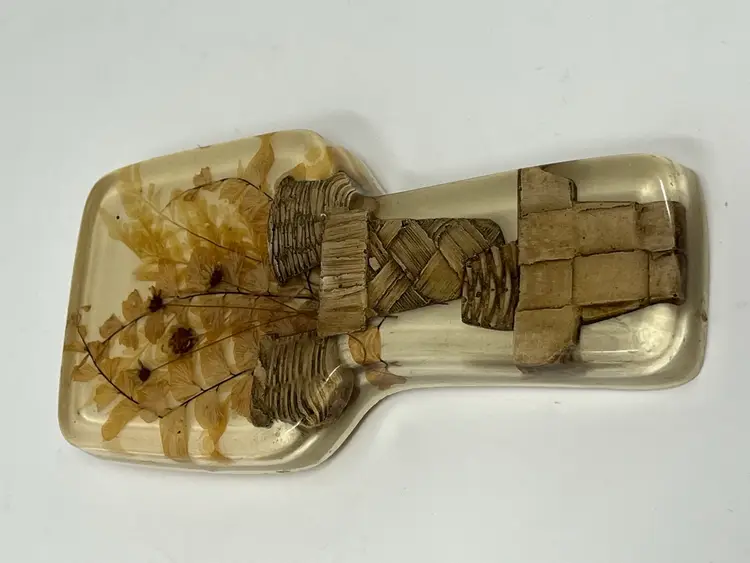Lucite Spoon Rest With Dried Flowers. Vintage