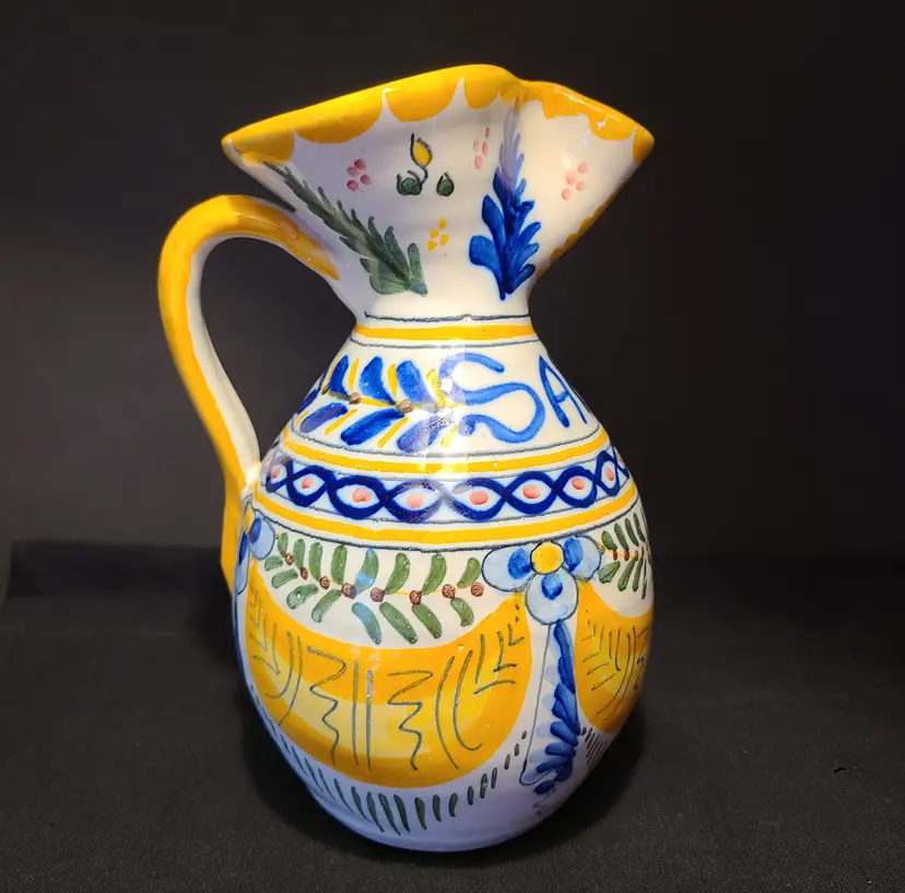 Vintage Signed Handpainted Talavera "Sangria" Pottery Pitcher - Toledo Spain