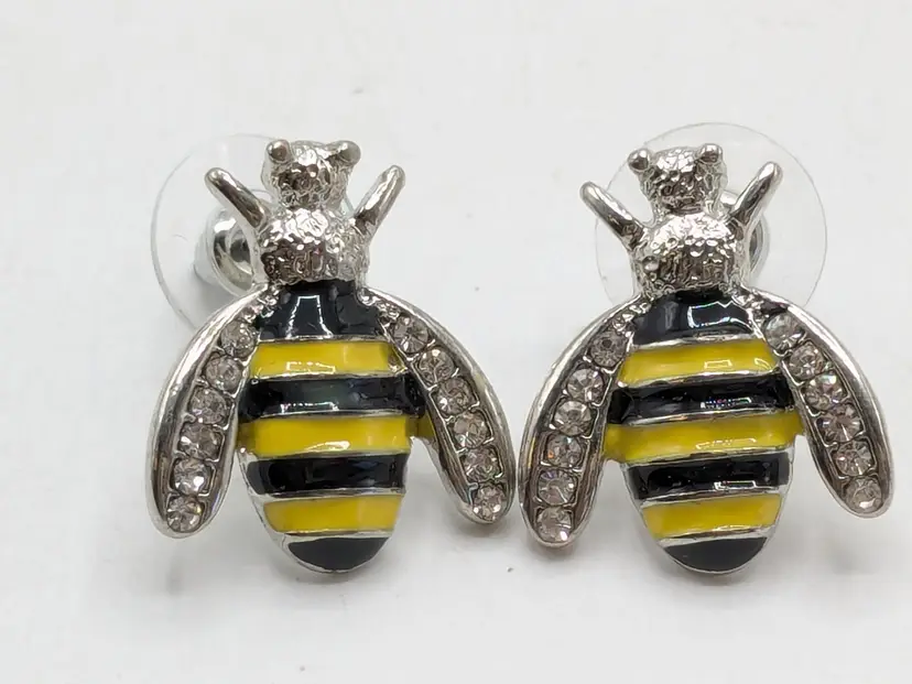 Studio Works Bumble Bee Stud Earrings Silver Tone NOS