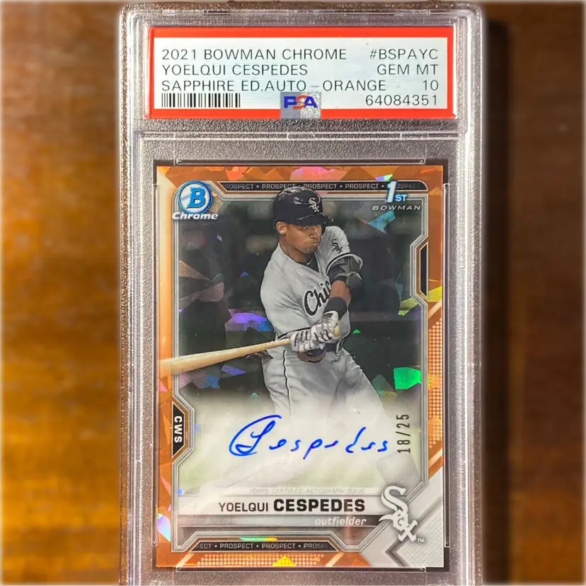 2021 Bowman Sapphire Yoelqui Cespedes 1st Orange Auto 18/25 PSA 10