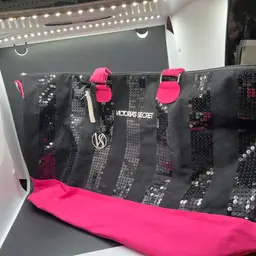 #01 11 - VS Black Sequin And Hot Pink Canvas Gym Tote