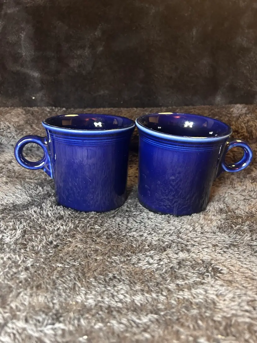 Homer Laughlin Fiesta Coffee Mugs Cobalt Blue Lot of 2 Ceramic Round Ring Handle