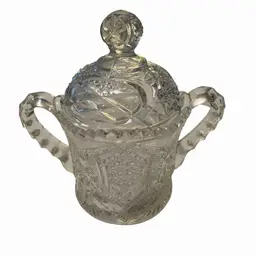 Antique 1910 EAPG McKee Glass Quintec Pres-Cut Lidded Sugar Bowl/ Candy Bowl Office Home and Kitchen Glassware Serving/ Display Decor