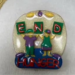Designs By Lucinda ~ END HUNGER Pin With Glittery Background With Two Children Holding Up Signs