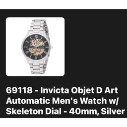 Invicta Objet D Art
Automatic Men's Watch w/
Skeleton Dial - 40mm, Silver