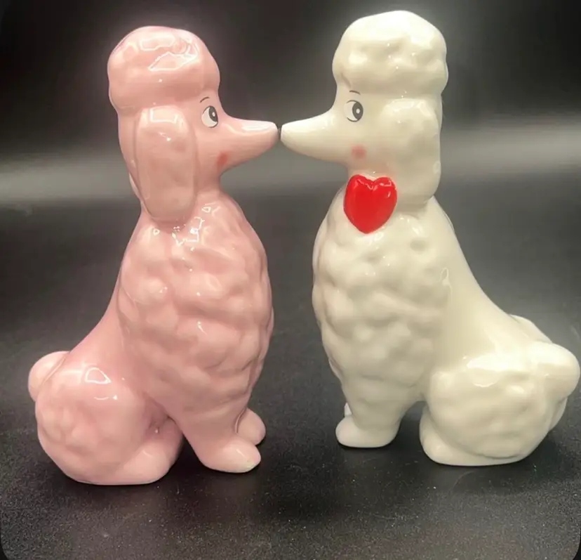 TARGET SPRITZ Valentines Day Ceramic Poodle Dog Set Of 2 Pink And White