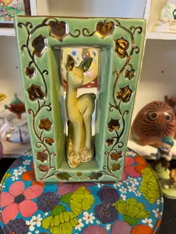 Vintage Shawnee Deer Vase Green And Yellow