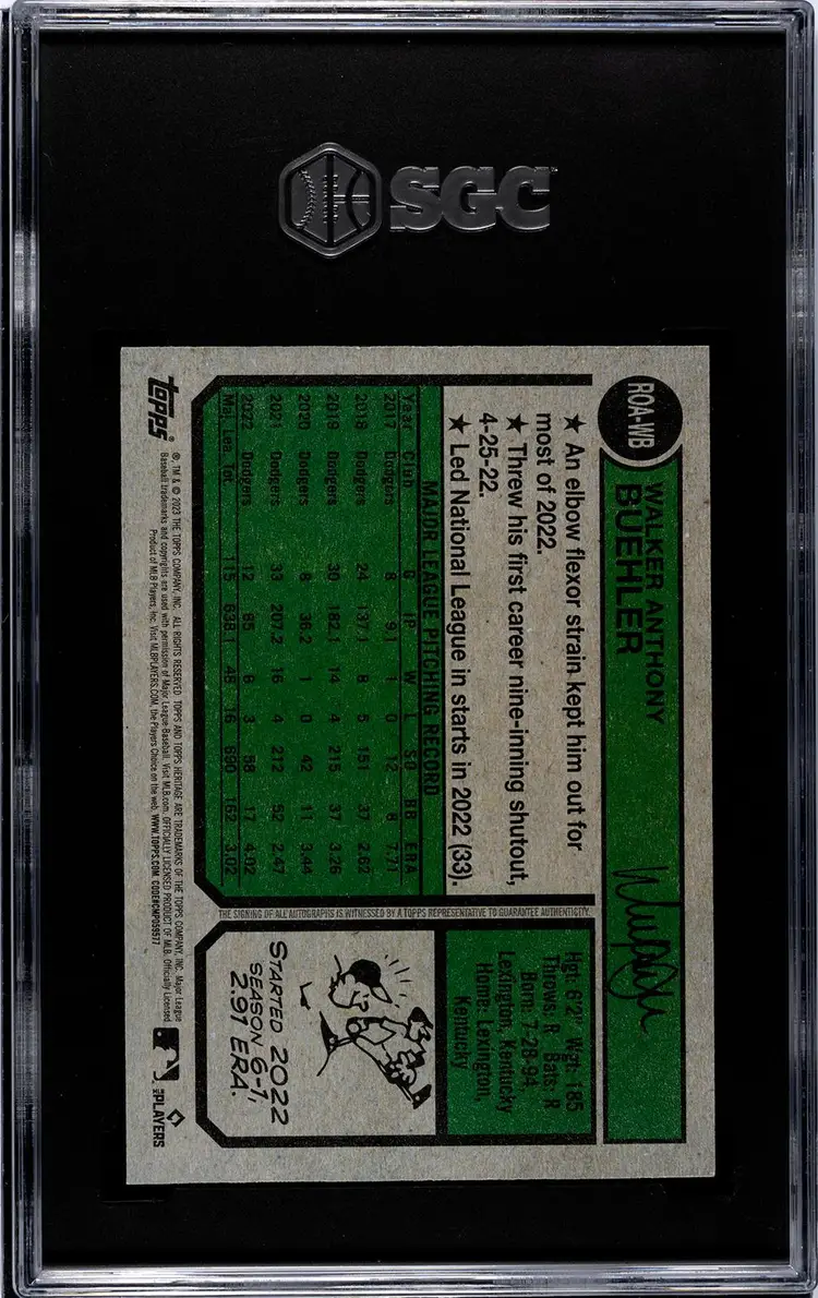 2023 Topps Heritage ROA-WB Walker Buehler Real One Autographed Auto Grade SGC 9