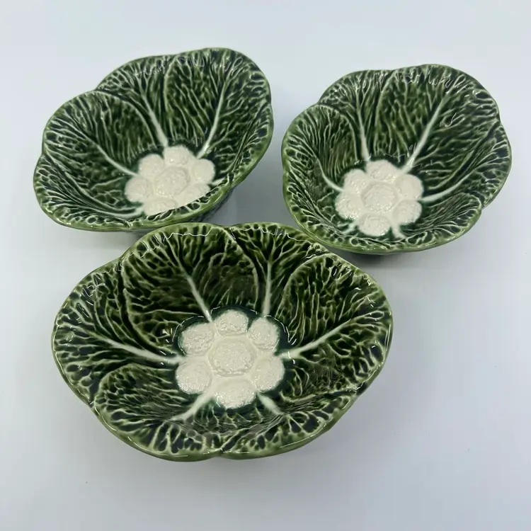 Vintage Bordallo Pinheiro Cabbage Leaf Bowls Set/3