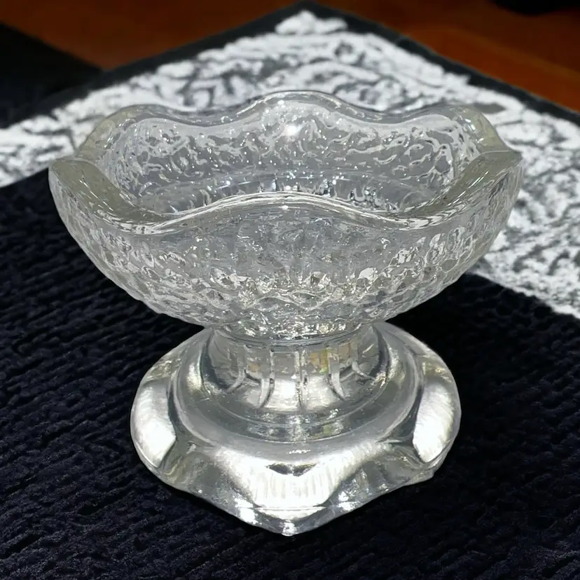 Vintage Anchor Hocking Clear Glass Rock Textured Reversible Candle Holder USA