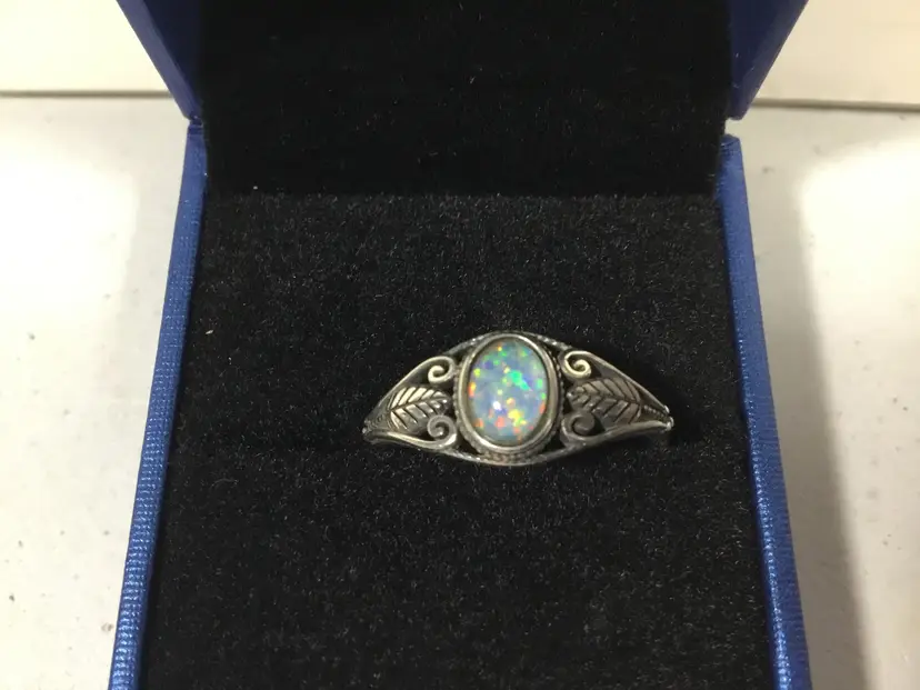 Ring, size 8.75, stainless, nonmagnetic, bezel setting, faux opal