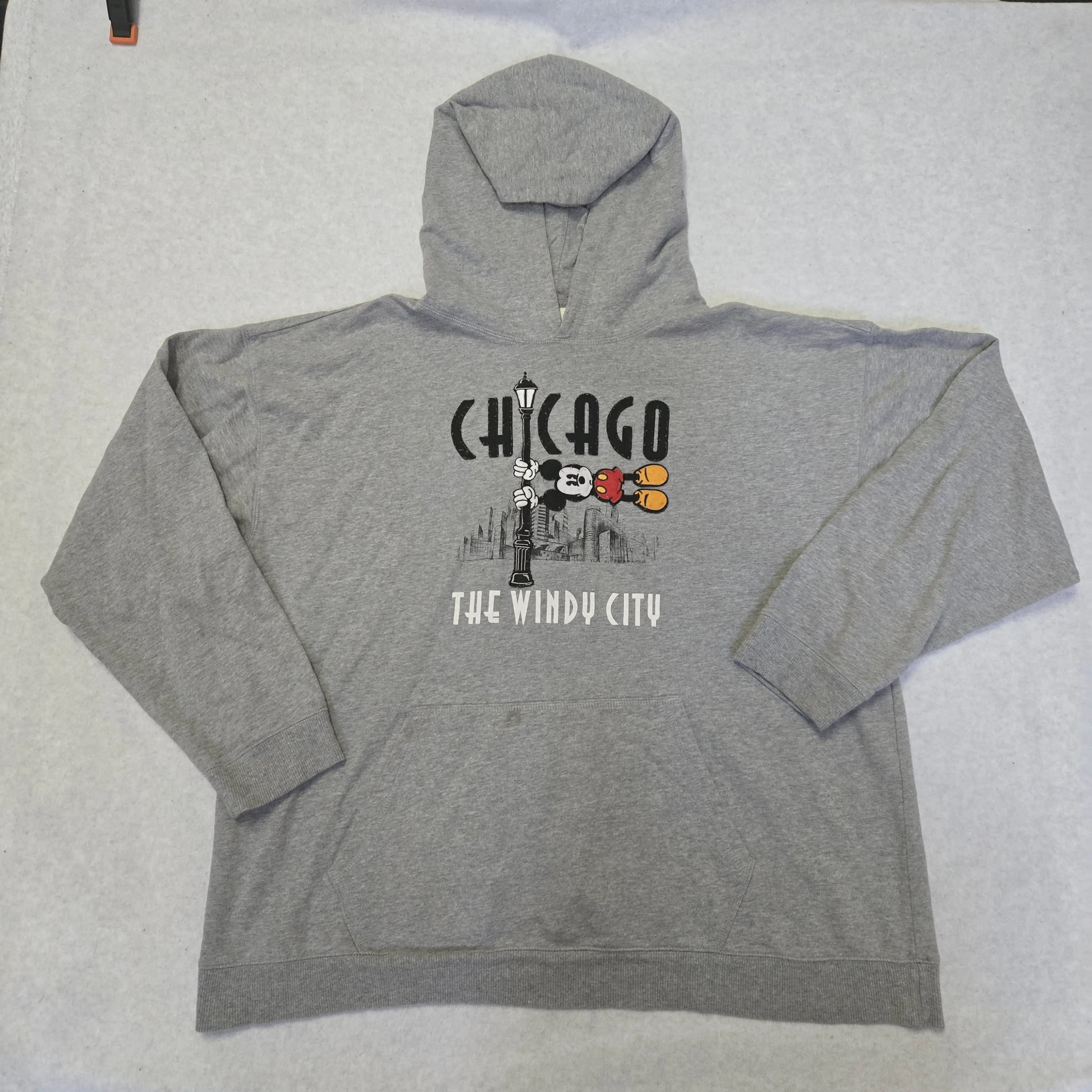 Disney Store Hooded Sweatshirt Mens XXL Gray Pullover Mickey Mouse Chicago