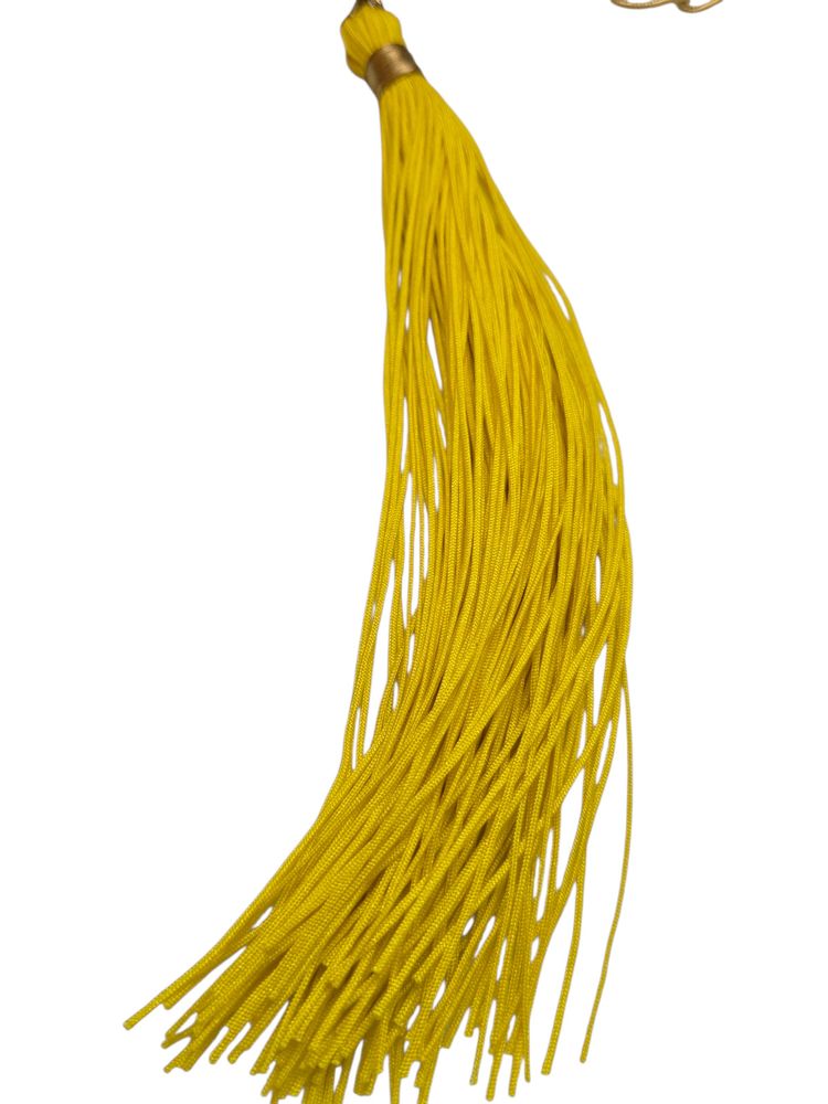 Vintage Signed Bee Charming NOS Yellow Silk Cord Huge Tassel Link Chain Necklace
