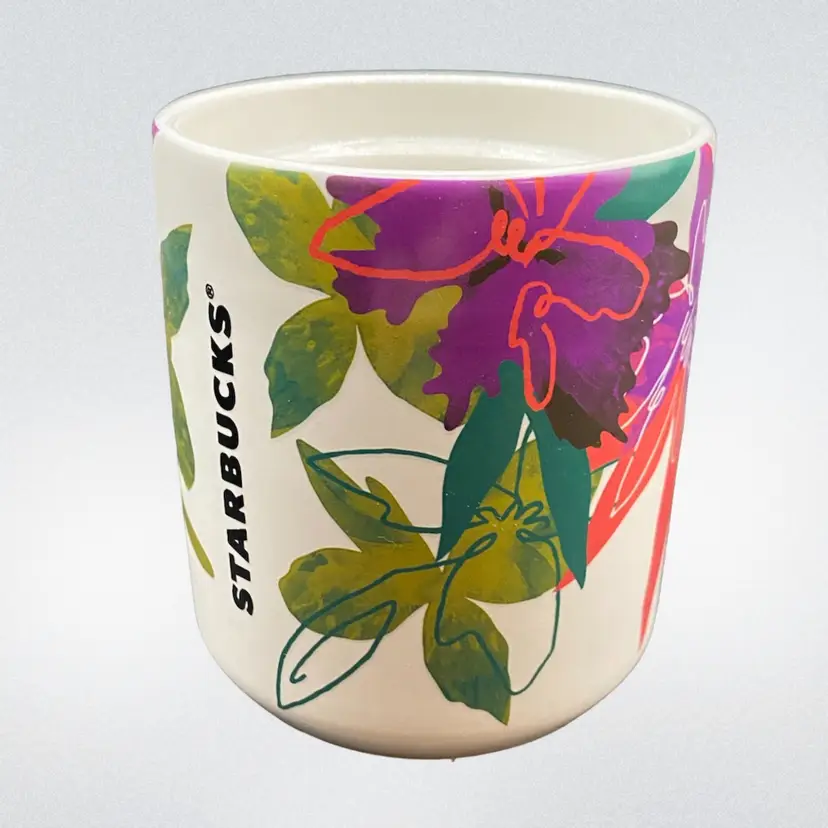 Starbucks 8oz Ceramic Travel Mug Cup Tumbler Magenta Floral Spring NEW