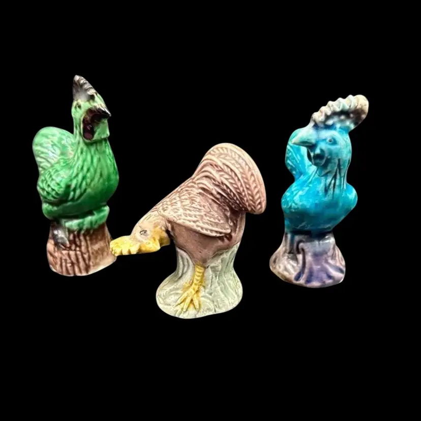 3 Vintage Chinese Cute Mini Roosters