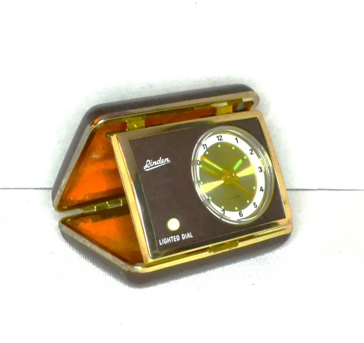 Vintage Linden Travel Alarm Clock Made in Japan Lighted Dial Wind-Up Folds Case