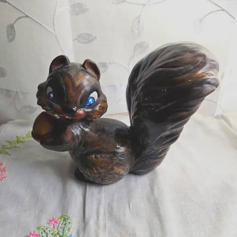 Kitsch Ceramic Squirrel Hand painted Hobby Figurine 1970s 1980s Fall Autumn Decor