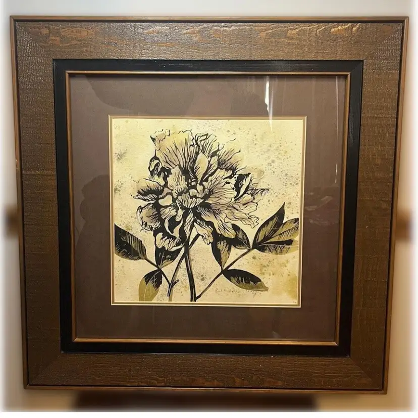 Vintage MCM Custom Framed Paul Richards Watercolor Peony Flower Painting