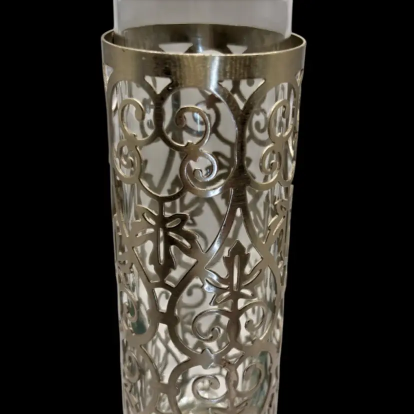 Retired -Vintage Bath & Body Works Silver Garden Collection Ornate Fragrance Diffuser Sleeve With Filigree Scrollwork Removable Glass Insert.