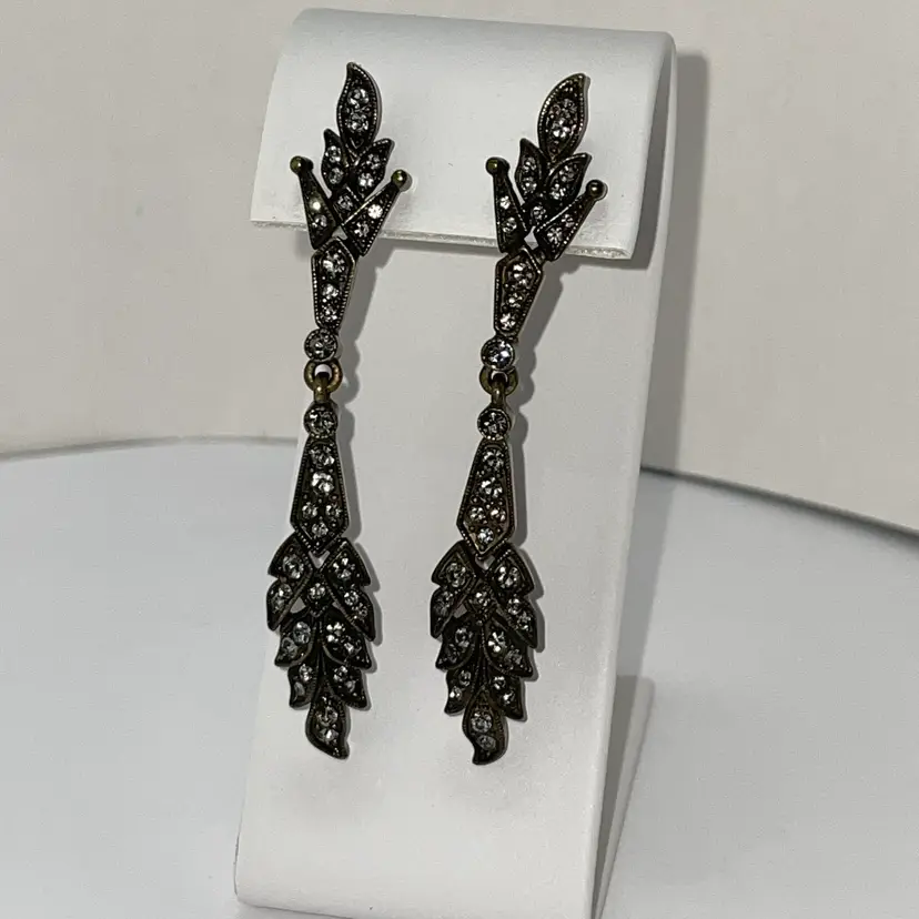 Moody Rhinestone 2.75” Pierced Earrings (Heidi Daus Style) Marked UTC China