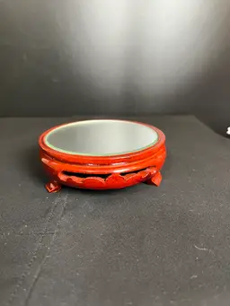 Hand Carved Chinese Rosewood Stand/Pedestal/riser with Mirror-Label "Made in China By Glass Gallery"-Lot 60