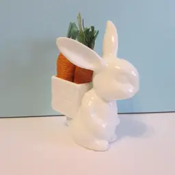 vintage 6" white bunny rabbit with basket planter spring Easter country farm decor