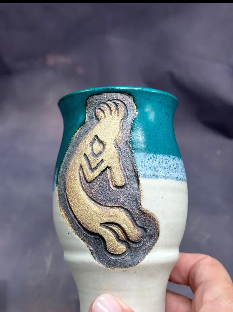 Nancy Dye Pottery Art Goblet Kokopelli  Studio Signed Chalice