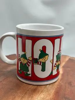 Vintage Telco Christmas HO HO HO ELVES Santa Claus Coffee Mug cup 1988 Musical