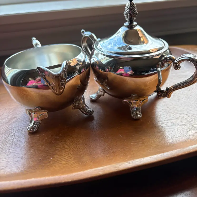 Vintage Leonard Silverplate Lidded Sugar and Creamer Set Pineapple Top Shiny