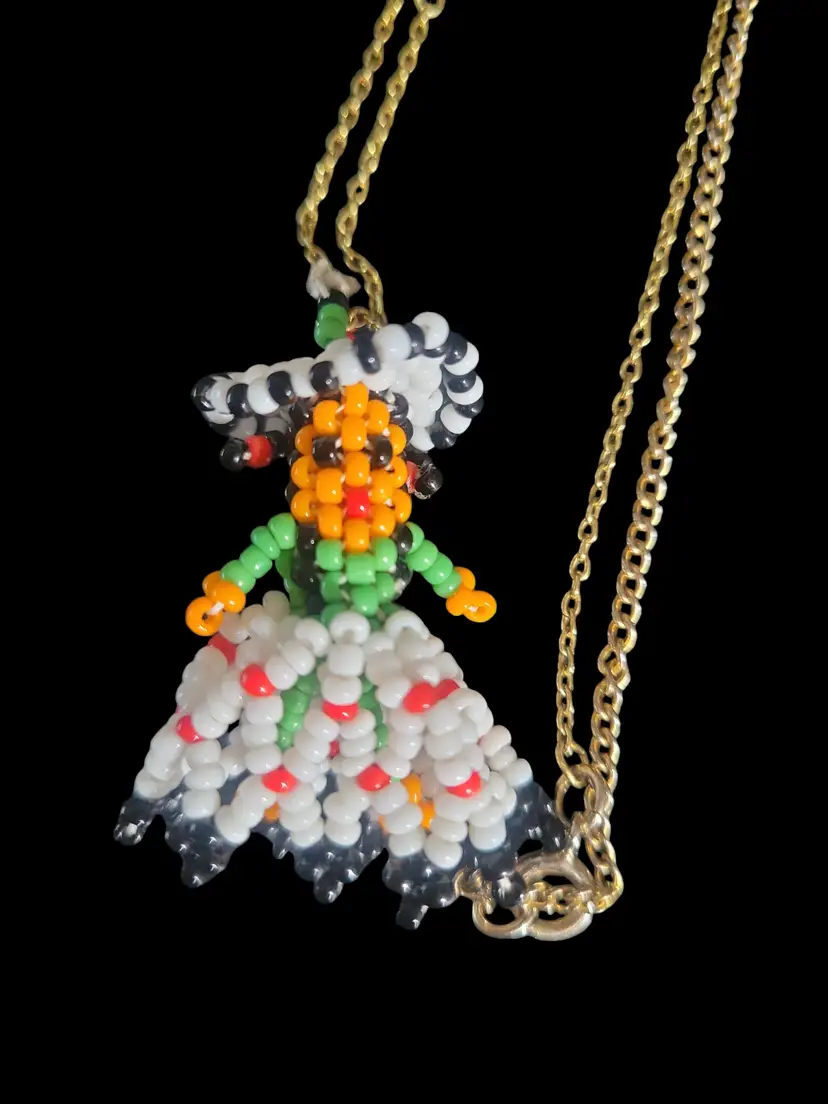 Native American Seed Bead Doll On A Necklace