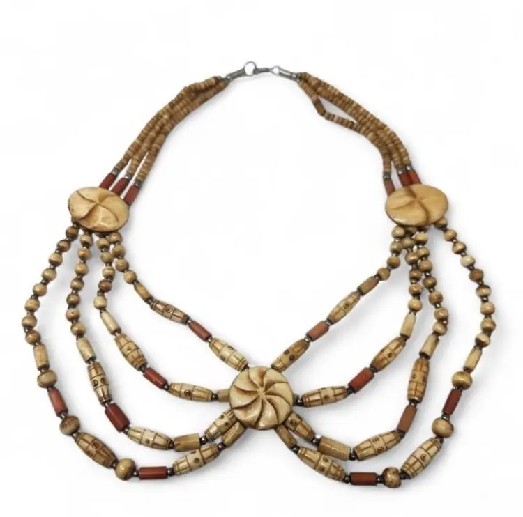 Vintage Carved Bone Bead Necklace Free Shipping