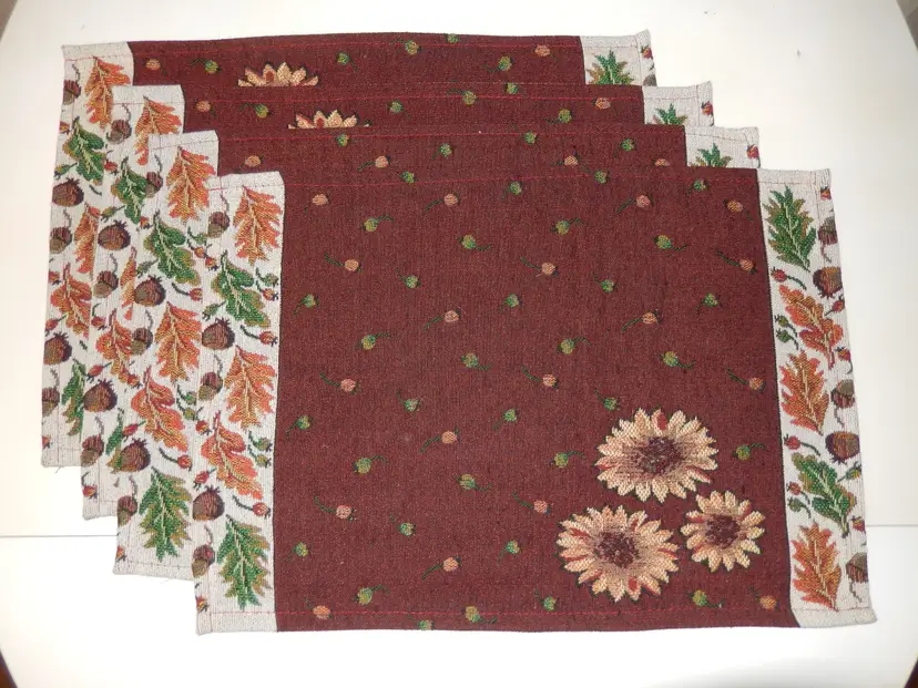 Vintage Fall Tapestry Placemats Sunflower Fall Leaves