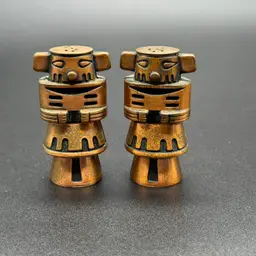 Metal Copper Salt and Pepper Shakers Inca Kachina Totem Native Eclectic