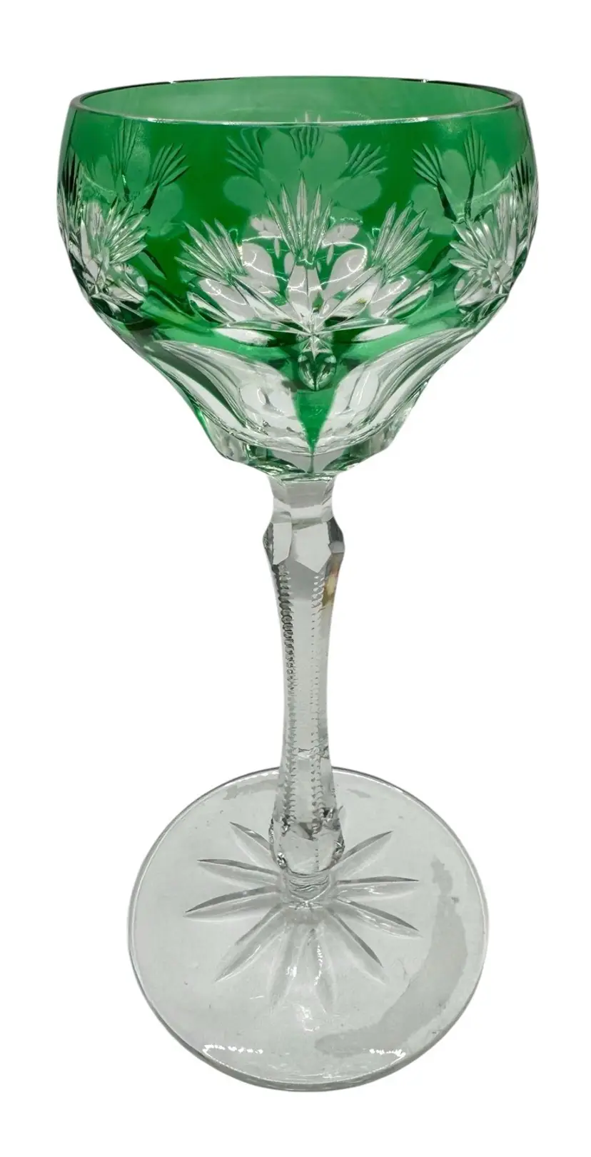 Tritschler Winterhalder Cut Clear Crystal Wine Glass Goblet Emerald Green 7.5”